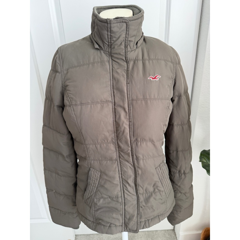Hollister Womens Brown Puffer Jacket Faux Fur Lined Down Blend Quilted Coat M